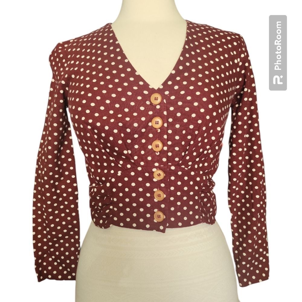 Miss Selfridge Burgundy Polka Dot Top - 4